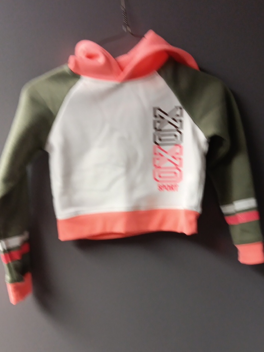 Kids Cropped Hoodie Sweatshirt in White, Olive & Coral